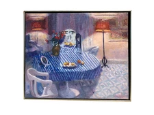 Milligan 1988 “Miroir” Oil on Linen Interior Scene – Mirror Reflection Flowers