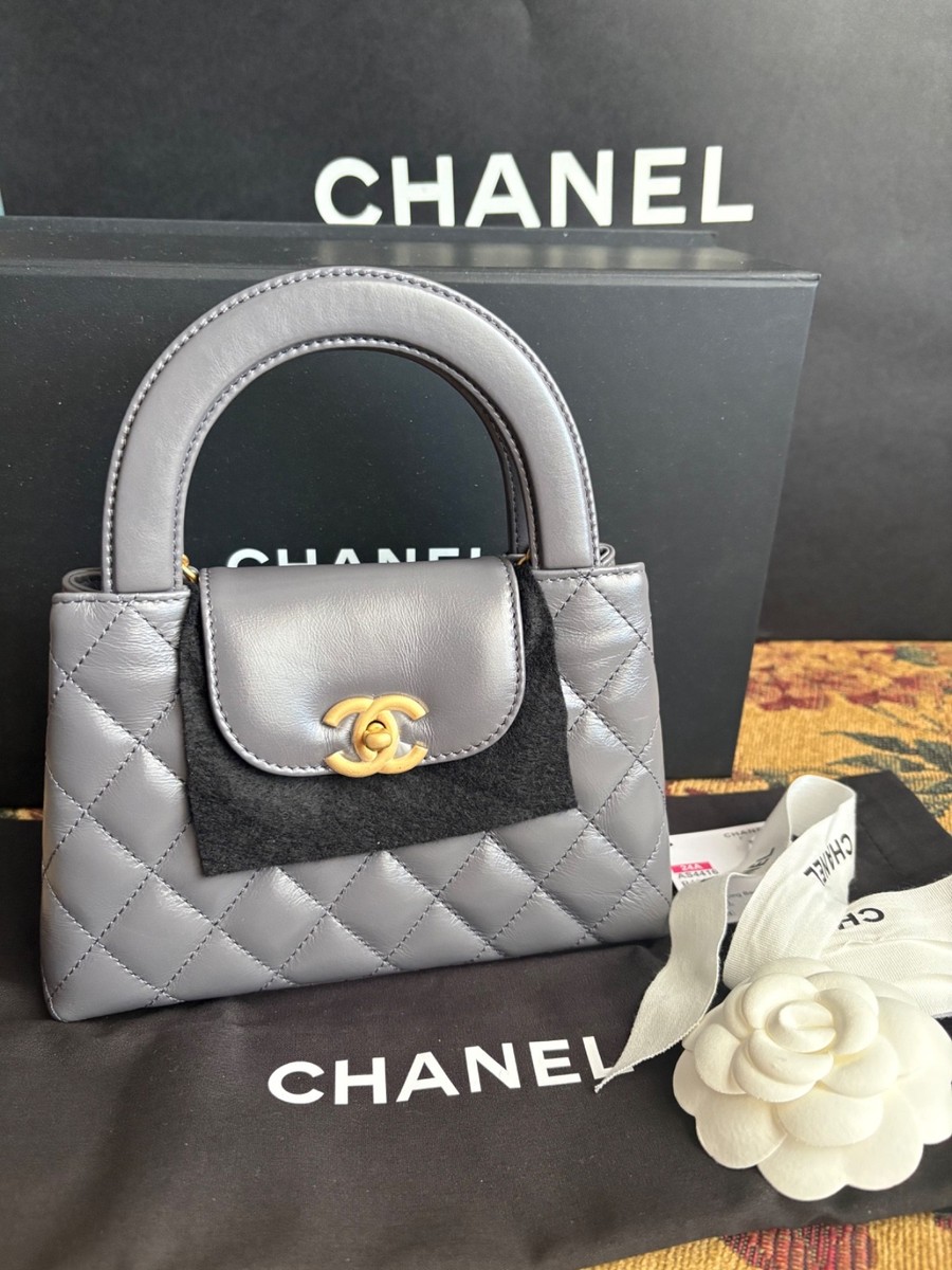 RARE! CHANEL 24A Kelly Nano Gray Bag In Antique Gold Hardware Aged