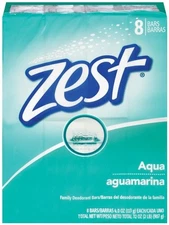 2 Pack Zest Aqua Refreshing Deodorant Bar Soap, 4 Oz, 8 Bars Each (16 Total)