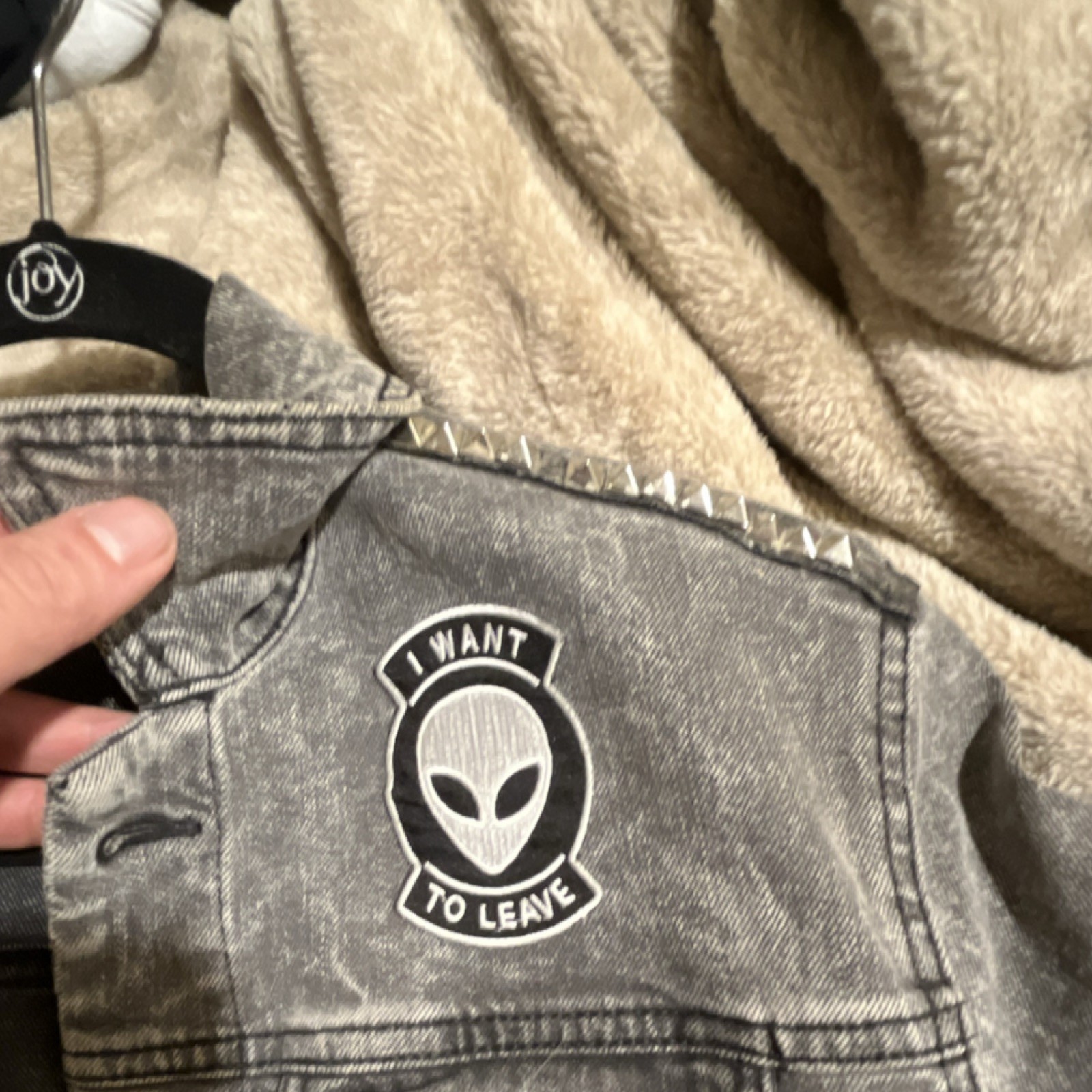 Handmade Gray Denim Jacket Patch Studded Embroide… - image 2