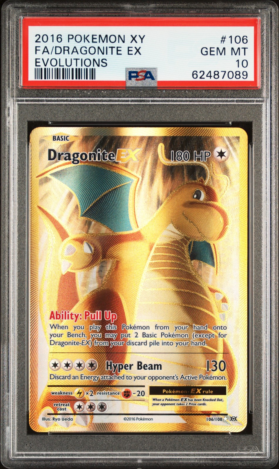 2016 POKEMON XY EVOLUTIONS #106 FULL ART/DRAGONITE EX PSA 10
