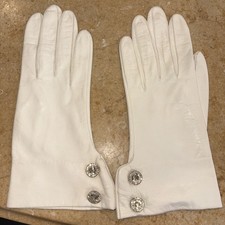 Vintage Miss Aris White Leather Gloves Silk Lined Sz 7 Rhinestones