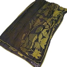 Rare Vera Newman Scarf Acetate Brown Green Fade Leaf Rectangle 14x43" Japan VTG