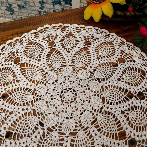24" Vintage Hand Crochet Doily Round Lace Table Topper Mat Pineapple Tablecloth - Picture 7 of 10