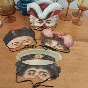 Paper Masters Mamelok V&A Victorian Paper Masks Set of 4 Printed England w/Ties