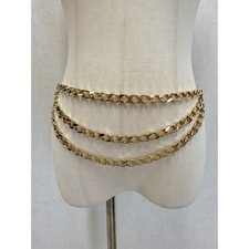 Gold Tone Multi Strand Triple Layered Curb Chain Belt Small Medium 90s Y2K Glam