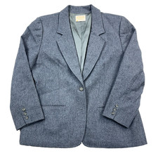 Vintage Pendleton Blazer Jacket Women 16 Gray Wool Sport Coat USA 80s 90s Holes