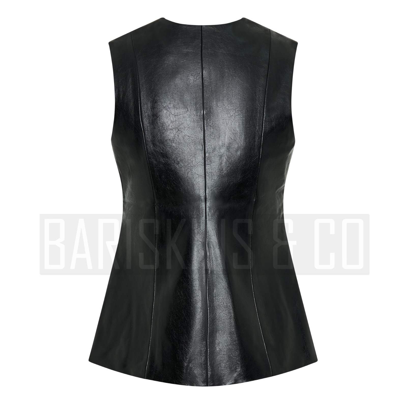 Leather Vest Womens Black Fitted Sleeveless Waistcoat Gold Button Biker Style Ch image 7