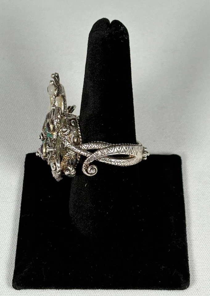 Anillo Barbara Bixby Pavo Real Talla 9 18K 925 Multi Piedra Hermosa Pieza Patrimonial Foto 3 de 4