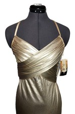 Vtg 90s Jessica McClintock Gunne Sax Gold Metallic Evening Gown Dress Sz 3 Flaws