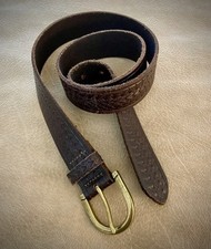 Lucky Brand Stamped Leather Belt SZ M Boho Western Brass Buckle