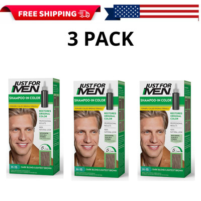 Just For Men Shampoo-in Hair Dye for Men, H-15 Dark Blond/Lightest Brown, 3 Pack
