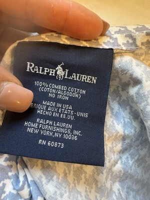 Vtg Ralph Lauren Addison Queen Bed Skirt Blue White Houndstooth Dust Ruffle USA