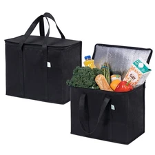 Cooler Bags, 2 Pack, Black, Insulated Food Delivery, Collapsible, Reusable