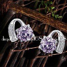 925 Sterling Silver Tarnish-Resist Purple Crystal Heart 16mm Post Earrings T1049