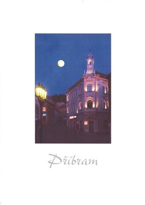 Příbram Czech Republic Night View Building Illuminated Full Moon Streetlamp