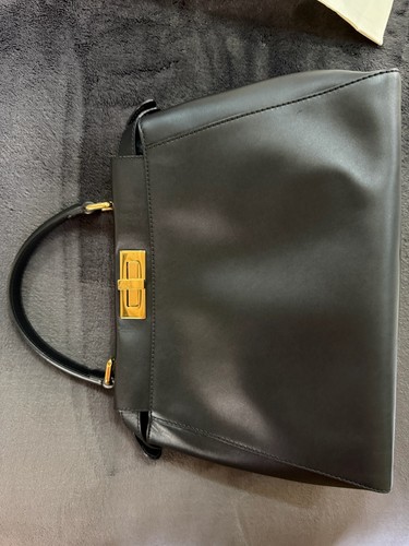 Fendi Peekaboo Essentially Black Leather Gold Hardware Top Handle Bag
