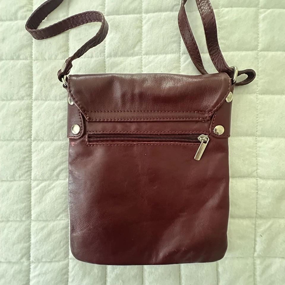 VERA PELLE Crossbody Bag Womens Burgundy Leather Made in Italy Adjustable Strap - Image 3 of 4