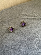 Vintage Set Of Metal Cufflinks With Purple Gem Stone