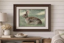 Vintage Bunny Rabbit in the Grass poster print Home Decor