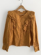 Sezane Women’s Ochre Cotton Embroidered Shirt Blouse Size EUR 36 UK 8