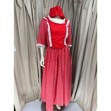 Vintage 60s 70s Handmade Prairie Maxi Dress Bonnet Red Calico Pioneer