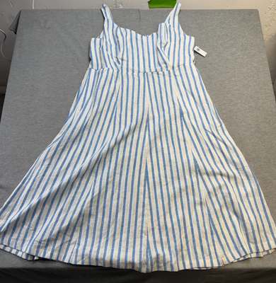 Old Navy Dress Womens 2XL White Blue Striped Fit & Flare Linen Sweetheart  Midi | eBay