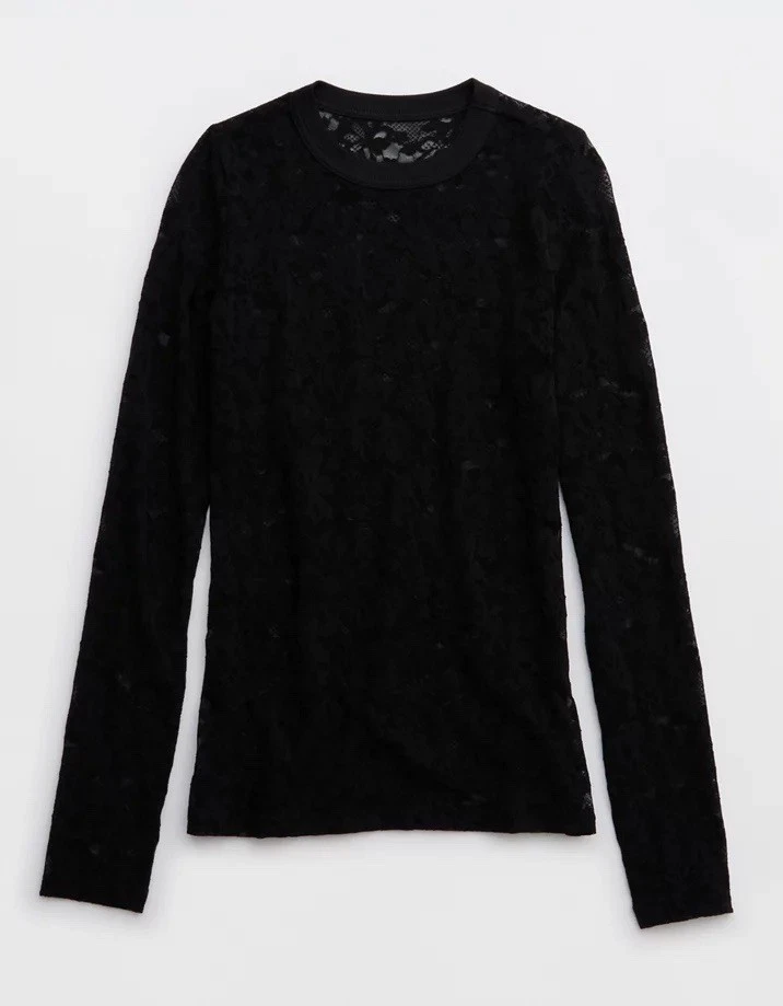Camiseta AERIE Essential con capas de encaje en negro - talla XL Foto 3 de 4
