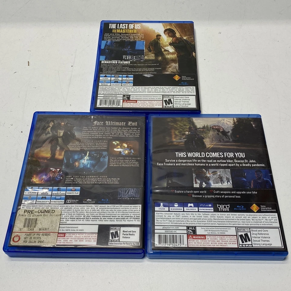 PlayStation 4 Bundle: Days Gone, The Last of Us Remastered & Diablo III - Image 2 of 4