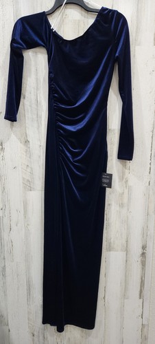 LULUS Notorious Icon Maxikleid dunkelblau Samt asymmetrisch Größe SMALL **NEU** - Bild 2 von 12
