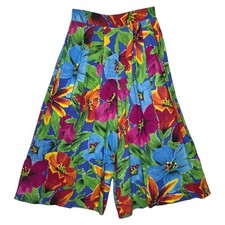 Vintage 80s Size 4 Tropical Multicolor Culottes Floral Skirt Pants Pockets