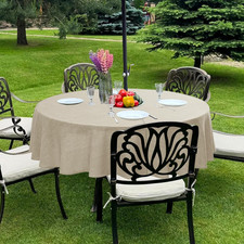 Outdoor Tablecloth with Umbrella Hole, Natural, 60 Inch Round Zippered Patio T