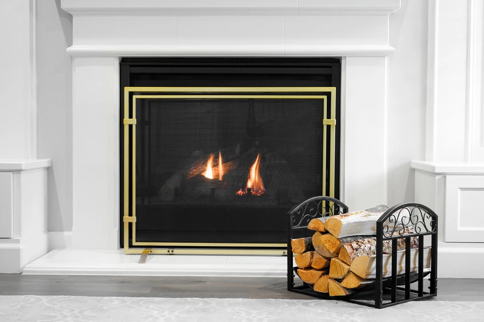 Estante para troncos de hierro forjado Barton de 18" con diseño de desplazamiento chimenea leña, negro Foto 4 de 4