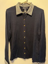 Jones New York Button Cardigan Sweater Womans Sz XL.Dark BlueCollar Long Sleeve