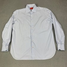 Isaia Napoli Dress Shirt Men's Size 16 /41 Cotton Spread Collar Blue Striped