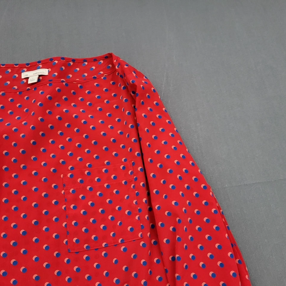Blusa GAP Mujer Pequeña S Manga Larga Pullover Cuello Barco Bolsillo Lunares Roja Foto 3 de 4