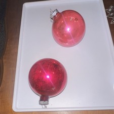 Lot of 2 Vintage Shiny Brite Hot Pink 4โ Round Christmas Ornaments Made in USA