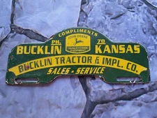 VINTAGE JOHN DEERE BUCKLIN KANSAS LICENSE PLATE TOPPER, FARM EQUIPMENT  11"×4"