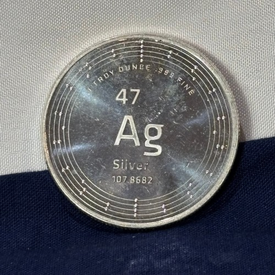 #ad .999 Fine Silver Round 1 Troy Oz Elemetal Ag Atomic Number 47 $119.95