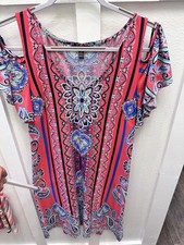 MSK women's paisley printed dress with shoulder cutouts medium EUC