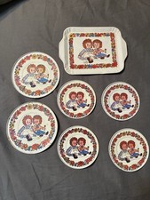 1971 Raggedy Ann/Andy Tin 2-5  Plates, 4-4  Plates 1-Serving Tray Play Pieces