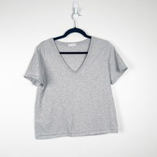 Good American Women's Short Sleeve V Neck Cotton Tee Shirt Grey Sz 1 (S)