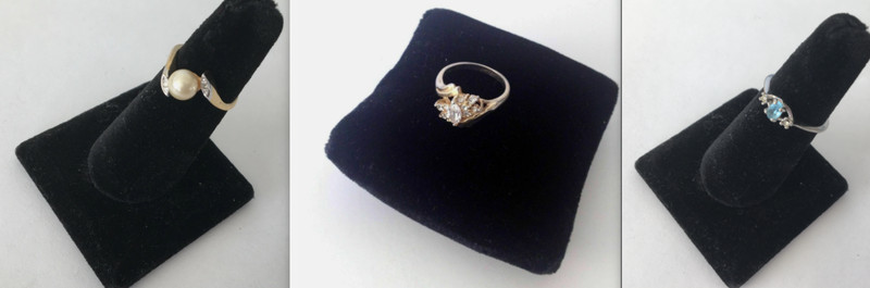 Vintage Lot 3 18K HGE Gold Tone Glass Rhinestone  Rings Size 8. 6.5 & 8.5