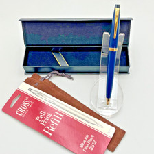 Cross Solo Navy Blue  22K Gold Trim Pen  Holder  Extra Ink - NO ENGRAVING