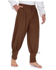 Mens Renaissance Pants Pirate Medieval Ankle Banded Viking Ren X-Large Coffee