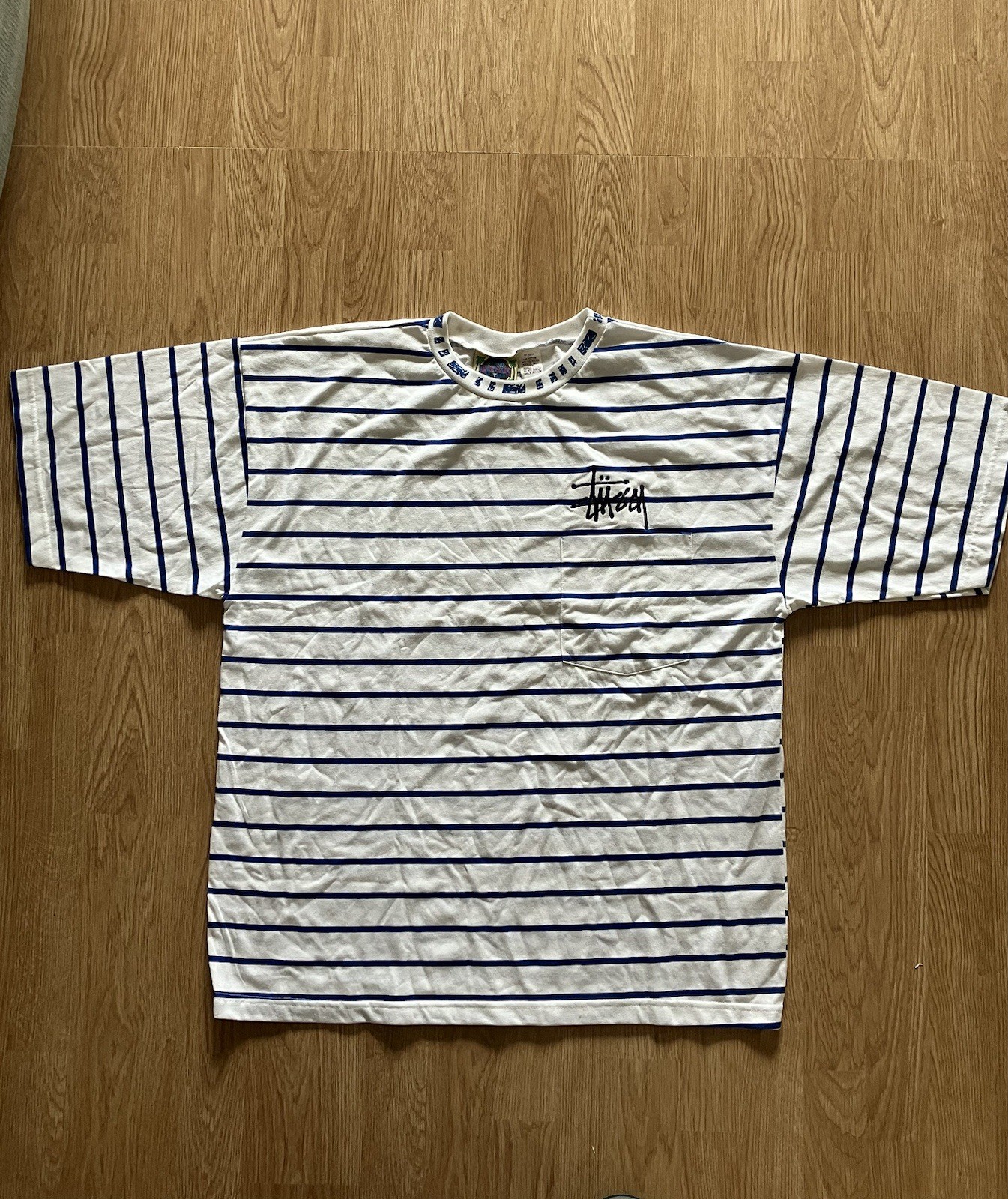 Vintage 80s 90s Stussy White Striped Tee Weeds Tag XL Skater Surfer Style