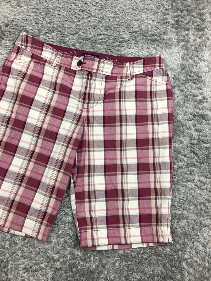 Шорты женские Sonoma Chino размер 10P красные фиолетовые клетчатые саржа миниатюрные - Изображение 2 из 4