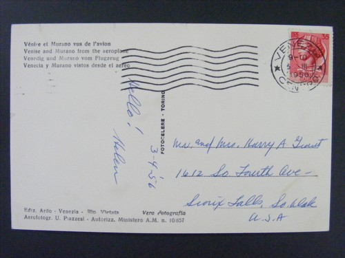 Venice & Murano Italy Town View From Plane Real Photo Postcard RPPC 1956 - Picture 2 of 2