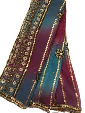 Georgette Dupatta Scarf Vintage Indian Embroidered Long Stole For Woman LD7145