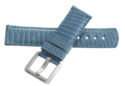 LOCMAN Men's 21MM x 20mm Light Blue Leather Silver Buckle Watch Band